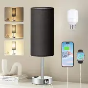 Black Bedroom Table Lamp for Bedside - 3 Way Dimmable Touch Lamp USB C a Chargin