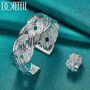 DOTEFFIL 925 Sterling Silver Interwoven Web Bracelet Ring Bangle Set Jewelry