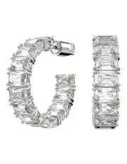 [Swarovski] Matrix Hoop Earrings Octagon Cut Rhodium Plated in White