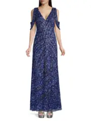 Aidan Mattox Fully Beaded Cold-Shoulder Gown, V-neck, Back zip, Size 8, $550 NWT