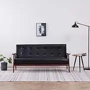 vidaXL 3-Seater Retro Style Faux Leather Sofa - Black, Perfect Comfort and Durability, Ideal for Living Room