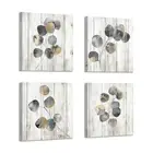 Leaf Artwork Botanical Canvas Print: Gray Leaves Painting Wall Art for Bathro...