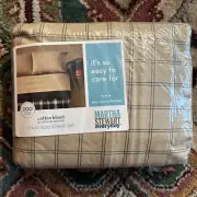 VTG Martha Stewart Everyday Twin Sheet Set 200 Ct Check Tan Fitted Flat Pillow