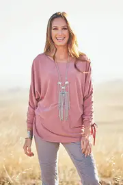 Jenga Gathered Sleeve Knit--BOHO-373