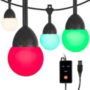 ENBRIGHTEN 12ft USB-Powered Cafe String Lights LED Indoor/Outdoor Solar Panel
