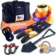 Autofonder 11Pcs Recovery Gear Offroad 4x4 kit-3 Pk Snatch Straps+2 D-Shackles+Snatch Block+Folding Survival Shovel+Tire Deflator+ Leather Gloves+Winch Dampener +Gear Bag- Tow Strap Recovery Set
