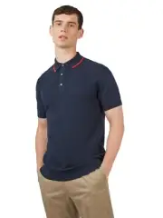 Ben Sherman Mens Textured Front Knit Polo Shirt
