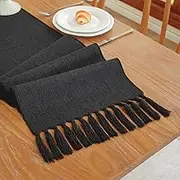 Laolitou Black Table Runners 90 Inches Long, Farmhouse Boho Table Runner, Burlap Linen Texture Rustic Dining Table Decor Long, 13x90 Inches, Black