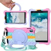 [Jarttarn] Case Compatible with Nokia T10 8 inch 2023, Kids Friendly Silicone Stand Cover for Nokia T10 Tablet with Handle Kickstand, Shoulder Strap & Stylus Pen (Colorful Pink)
