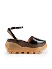 Black Patent Leather Layered Platform Sandals
