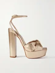 [Aquazzura] Aquazzura - Olie Plateau 140 Knotted Metallic Leather Platform Sandals - Blush - IT39 IT 39 Pink