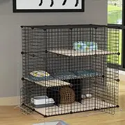 DIY Cat Cage, Detachable Metal Wire Large Kitten Enclosure with Ladder, Indoor Outdoor Kennels Playpen, Crate Large Exercise Place (Black 111x109x75cm)