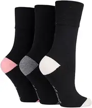 [SOCK SHOP GENTLE GRIP] SockShop Gentle Grip | Ladie's 3-pack Cotton Rich Crew Socks | Soft, Anti constriction/Non-Binding Fit | 3 Pairs | Women's 4-8UK / 5-9US / 37-42EU | Heel and Toe Black Grey Pink Cream
