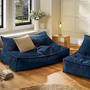 Cadence & Co. Wilde Ribbed Luxe Fleece Bean Bag Large Double Sofa Lounge Cover Velvet Soft Comfortable Living and Bedroom (Cover Only – Beans Not Included) 150x98x73cm - Teal