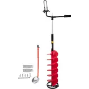 Ice Drill Auger, 8\'\' Diameter Nylon Ice Auger, 41\'\' Length Ice Auger Bit, Auger Drill with 14\'\' Adjustable Extension Rod, Rubber Handle, Drill Adapter, Replaceable Auger Blade for Ice