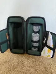 Wine Bottle Padded Carrier w Cups, Opener, Stopper and 2 Napkins