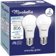 Mirabella LED GLS Edison Screw 9W Cool White Globe 2 Pack