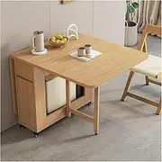 Solid Wood Movable Folding Dining Table with 4 Soft Chairs, Extendable Drop Leaf Table Kitchen Table with Storage Drawers/Wheel, Portable Living Room Dining Farmhouse Hospitality Home Table(Natural)