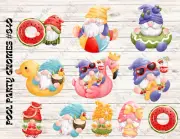 Pool Party Gnomes Collage Sheet Supplies Scrapbooks Junk Journal Card Making