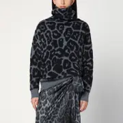 [Stella McCartney] Leopard print turtleneck sweater in wool S Black