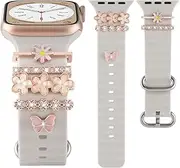 Decorative Rings Loops Compatible with Apple Watch Band Charms 38mm 40mm 41mm 42mm 44mm 45mm 49mm Metal Diamond Slide Watchband Accessories Charm for iWatch Series 9 8 7 6 5 4 3 2 1 (No Band)