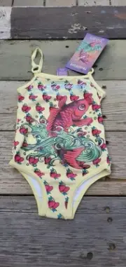 Size 18-24 Ed Hardy Koi Fish Yellow One Piece Swimsuit
