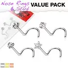 4 Pcs Pack of Assorted Clear Prong Set CZ Gem Surgical Steel Nose Screw Ring
