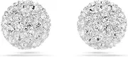[Swarovski] Dextera Rhodium Plated Round Cut Ball Stud Earrings, White, 0.6cm x 0.6cm, Crystal