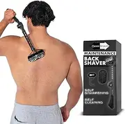OmniShaver Maintenance Back Shaving Kit - Extendable Handle with Dual Shave Heads for Easy Reach - Includes Lotion Spreader - Self-Cleaning & Self-Stropping - Ergonomic Back Shaver for Men