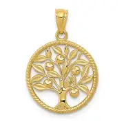 14k Yellow Gold Polished Tree Of Life With Apples Inside Round Charm Pendant