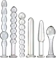 Glass Crystal Anal Butt Plug 6 Piece Glass Dildos Set Anal Dildo 9-12cm Long Anal Balls Large Anal Beads G-Spot Masturbation Anal Toys for Women Men