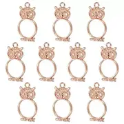 10Pcs Owl Shaped Alloy Open Back Bezel Pendants Resin Frame, Rose Gold
