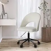 Oikiture Boucle Office Chair Armless Home Computer Desk Chair for Home Office Bedroom White and Black