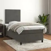 Box Spring Bed with Mattress Dark Grey 106x203 cm King Single Size Velvet vidaXL