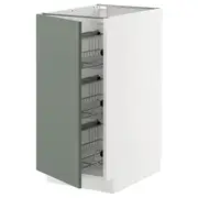 METOD base cabinet with wire baskets, white/Nickebo matt grey-green, 40x60x80 cm