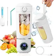 Portable Blender, Mini Stand Mixer, Small Juicer, Smoothie Maker with Silicone Straw, 12 Stainless Steel Blades and Digital Display, Rechargeable Type-C Shake Mixer with 700 ml Capacity, White