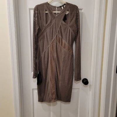 NWT BCBGMaxAzria Large "Jaylynn" bodycon dress mesh fishnet open knit peekaboo
