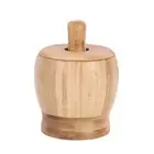 Bamboo Mortar Pestle Garlic Smasher Crusher w/ Spoon Lid Set (Medium Size)