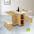 Dining Table Wooden Foldable Kitchen Living Room Furniture w/4 Chairs White&Oak