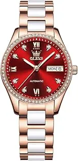 [OLEVS] Women's Automatic Watch Luxury with Diamonds Moon Phase Self-Winding Stainless Steel Watch with 30 m Waterproof Luminous Hands Blue Dial Elegant Women's Watches for Evening Fashion/Business