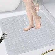 iDopick Shower Mat Non Slip, 21x21inch/53 x 53cm Square Bath Mat Non Slip for Shower Stall with 193 Powerful Suction Cups Shower Stall Floor Mat for Bathroom, Clear