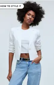 Madewell $148 Cropped Blazer 100% Linen White Size XS NO903