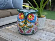 Gorgeous 14" Owl Flower Pot Talavera Ceramic Planter, Handmade Pottery