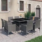 Patio Furniture Sets 9 Piece Garden Dining Set Poly Rattan and Glass Grey