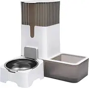 2 in 1 Pet Feeder and Water Dispenser, Automatic Cat Food and Water Dispenser, Gravity Pet Feeder with 1 Stainless Steel Bowls for Small Medium Dog Puppy Cat Kitten (Grey)