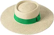 [Generic] Panama Hat with Decorative Band - 10cm Wide Brim - Adjustable 56-58cm - Unisex Summer Hat