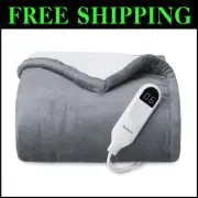 Luxury Grey Heated Throw Blanket, Soft Flannel & Sherpa, 4 Time Settings, 50x60"
