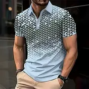Men's Geometic Polo Short Sleeve Polo Shirts Collared Shirts Business Casual Athleisure Buttons Summer Black Blue Brown