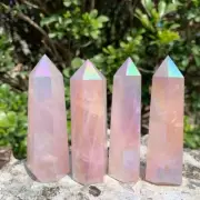 3 inch Angel Aura Rose Quartz Point Obelisk Rainbow Crystal Tower Decoration