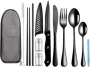 Portable Travel Utensils Set, Travel Camping Cutlery Set, Reusable Stainless